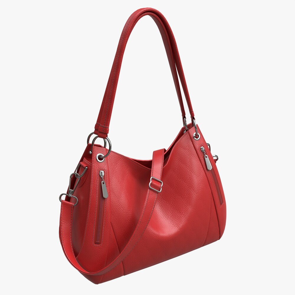 Women Shoulder Red Leather Bag Modèle 3D