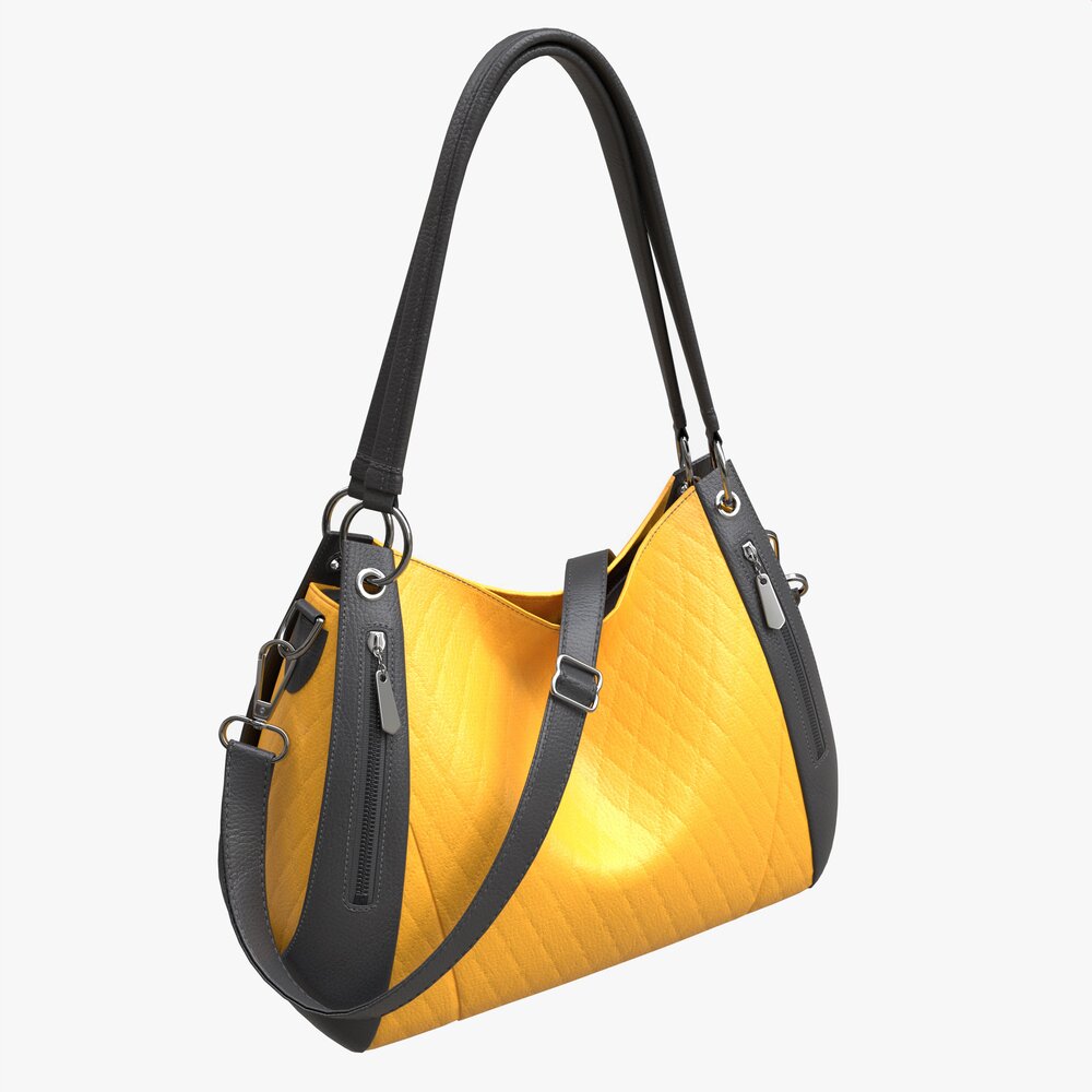 Women Shoulder Yellow Leather Bag 3D 모델 