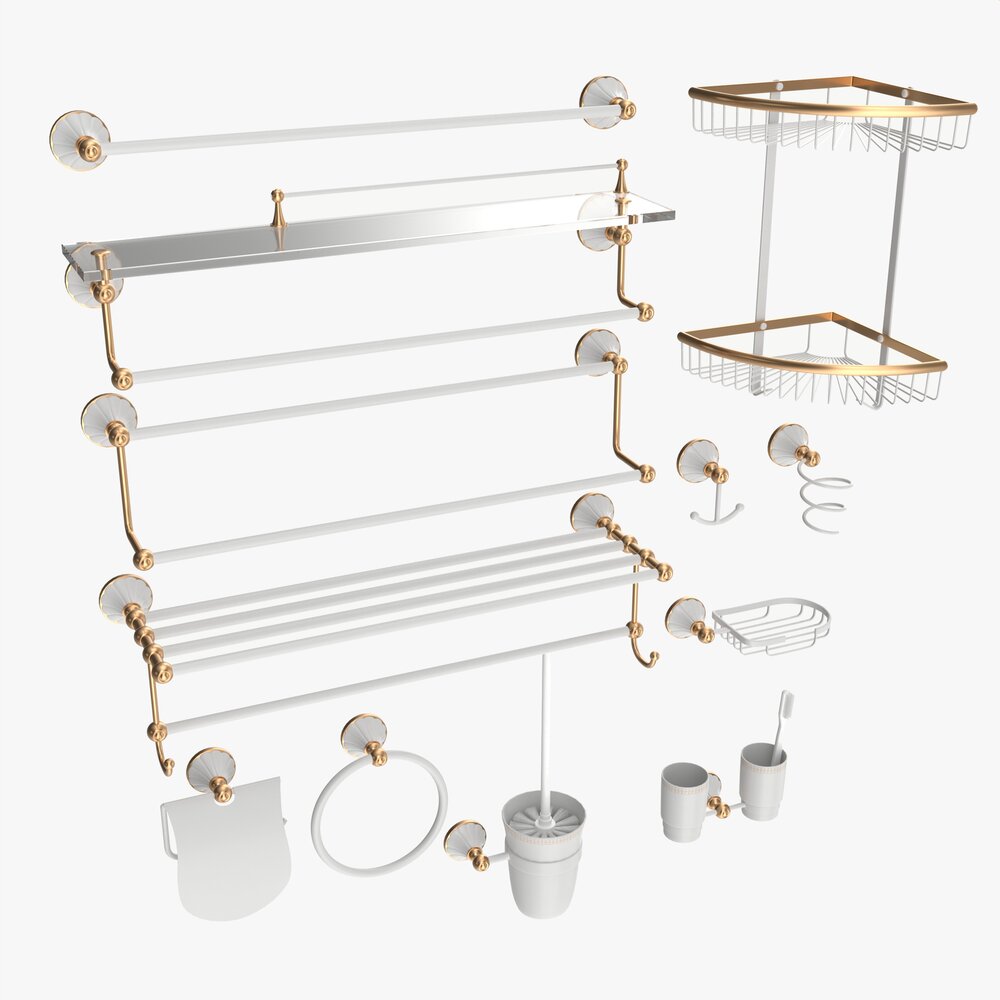 Bathroom Accessory Set Shelf Hanger 3D модель