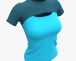 Blouse Top For Women Blue Mockup Modelo 3D