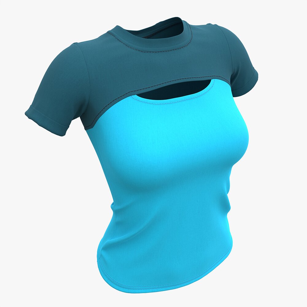 Blouse Top For Women Blue Mockup Modèle 3D