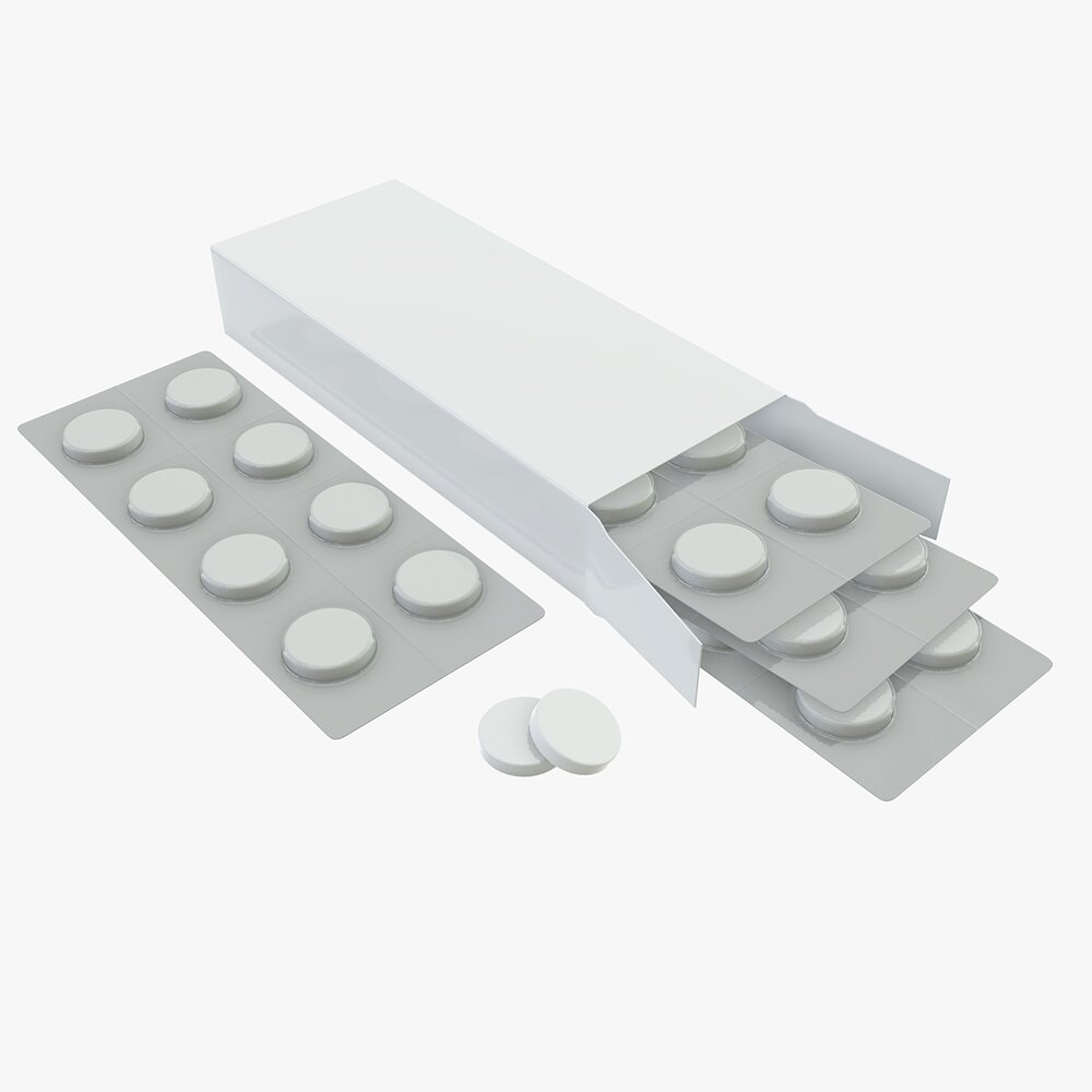 Pills Box Opened With Pills Blister 3D-Modell