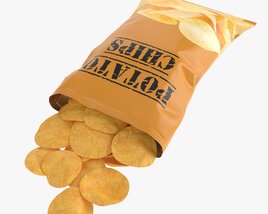 Potato Chips Package On Ground Opened With Folds Mockup 03 3D model