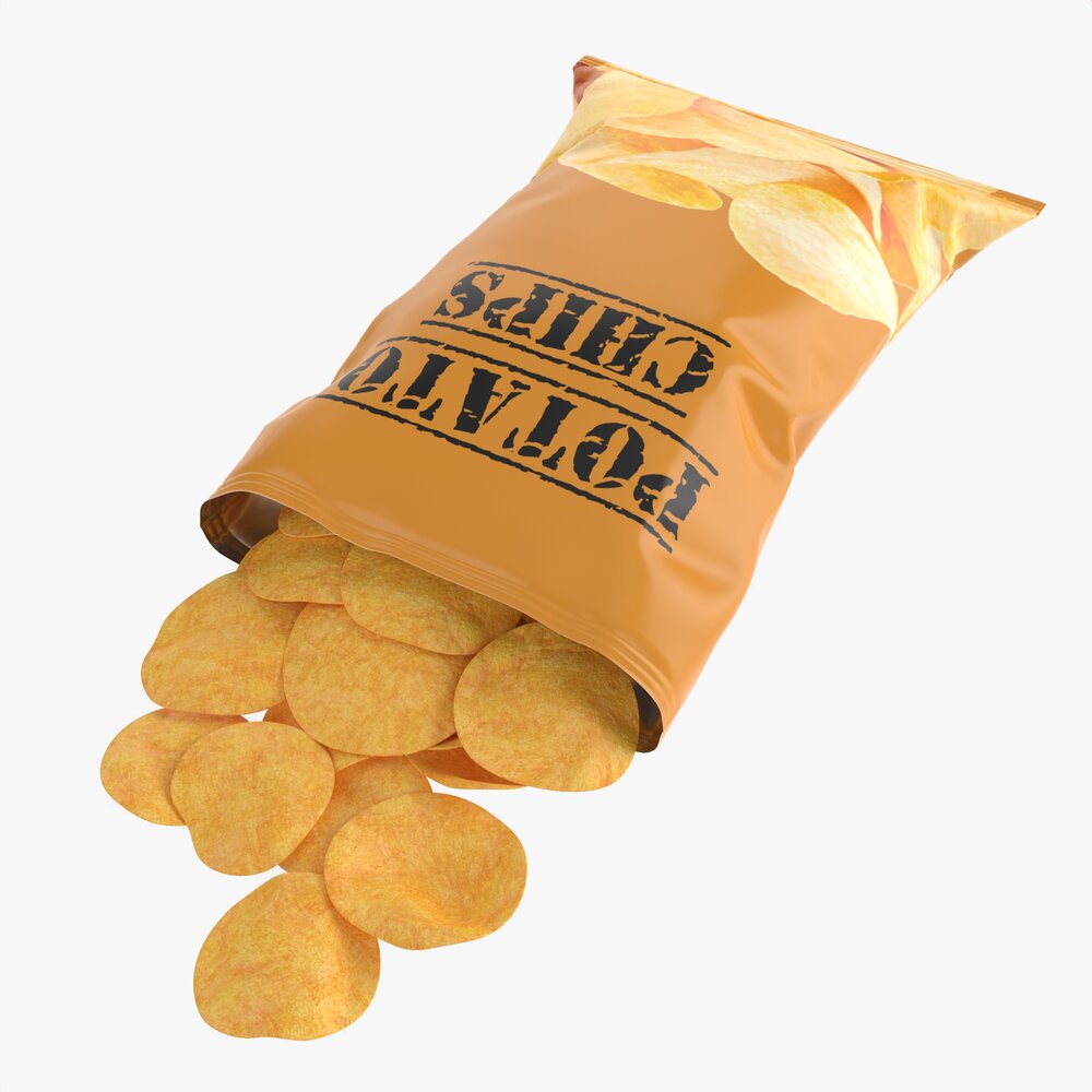 Potato Chips Package On Ground Opened With Folds Mockup 03 3D 모델 