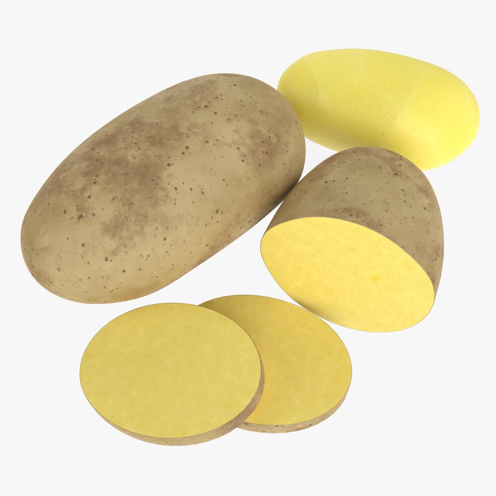 Potato Whole Half And Slices 02 Modelo 3d