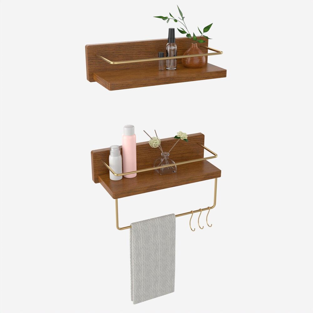 Wood American Style Bathroom Shelf 3D-Modell