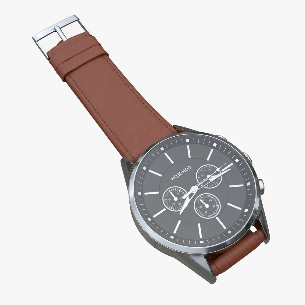 Wristwatch With Leather Strap 02 3d model