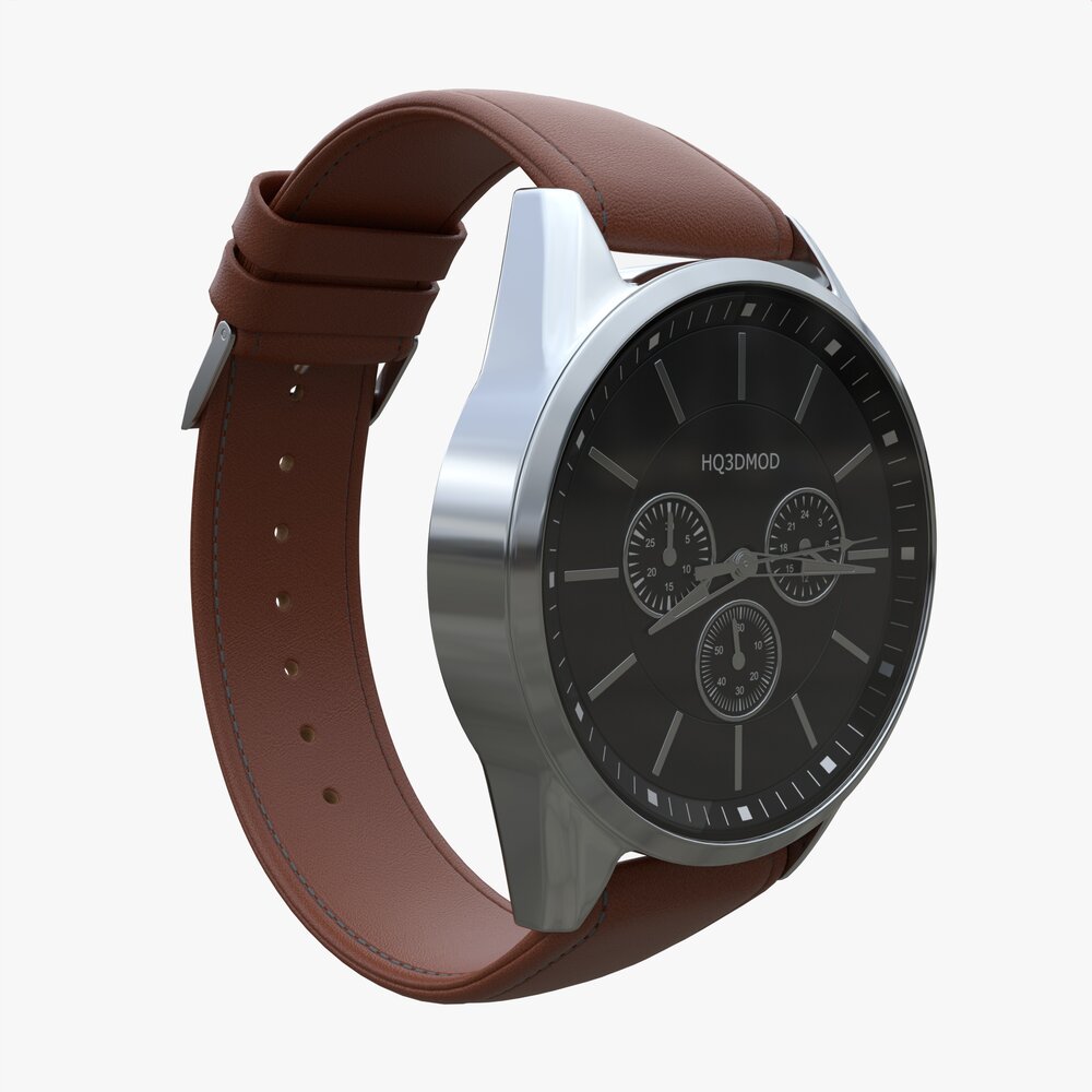 Wristwatch With Leather Strap 03 3D 모델 