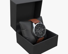 Wristwatch With Leather Strap In Box 01 3D 모델 