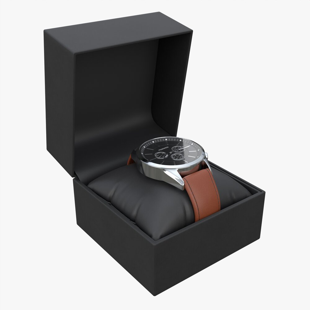 Wristwatch With Leather Strap In Box 02 3D 모델 