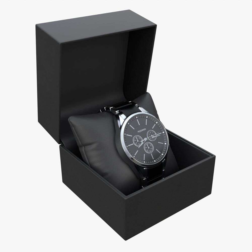 Wristwatch With Steel Bracelet In Box 01 3D 모델 