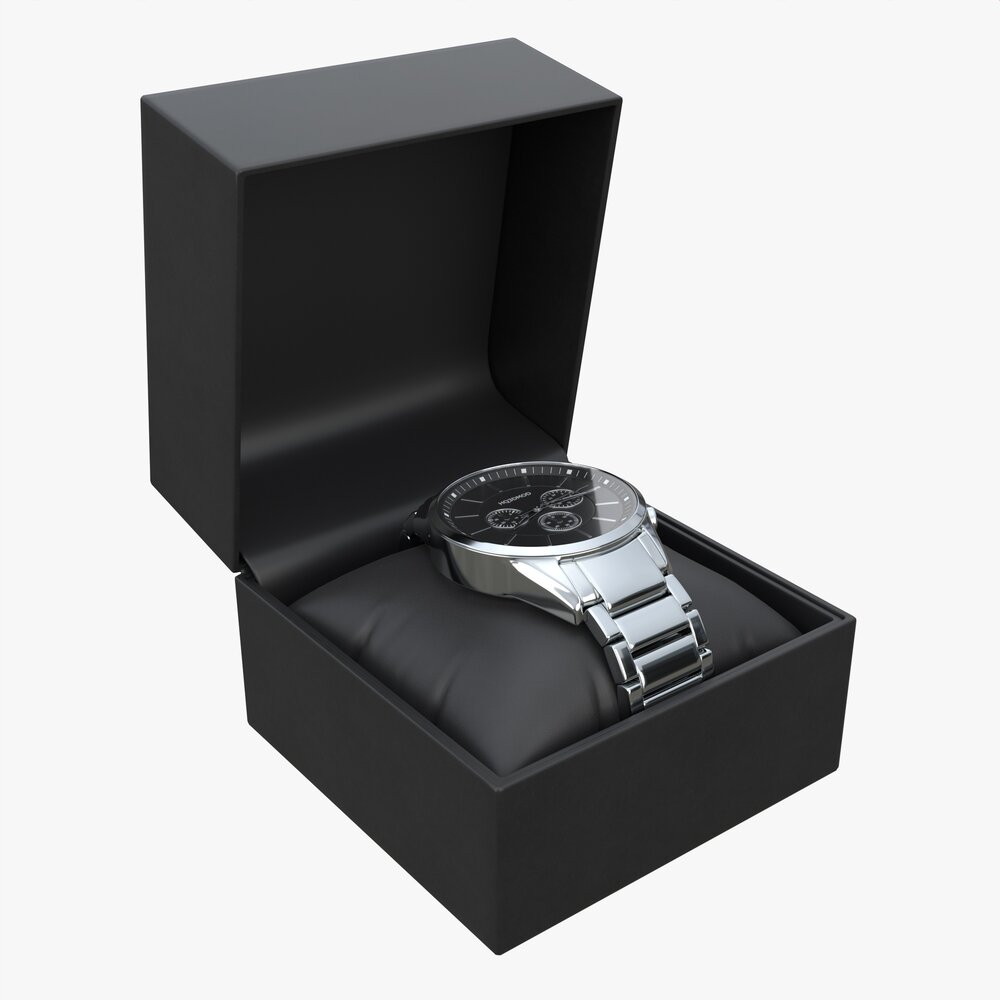 Wristwatch With Steel Bracelet In Box 02 3Dモデル