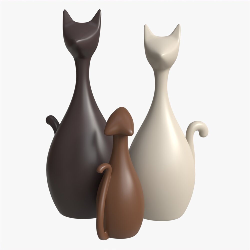 Abstract Animal Cat Ceramic Figurine Set 3D-Modell