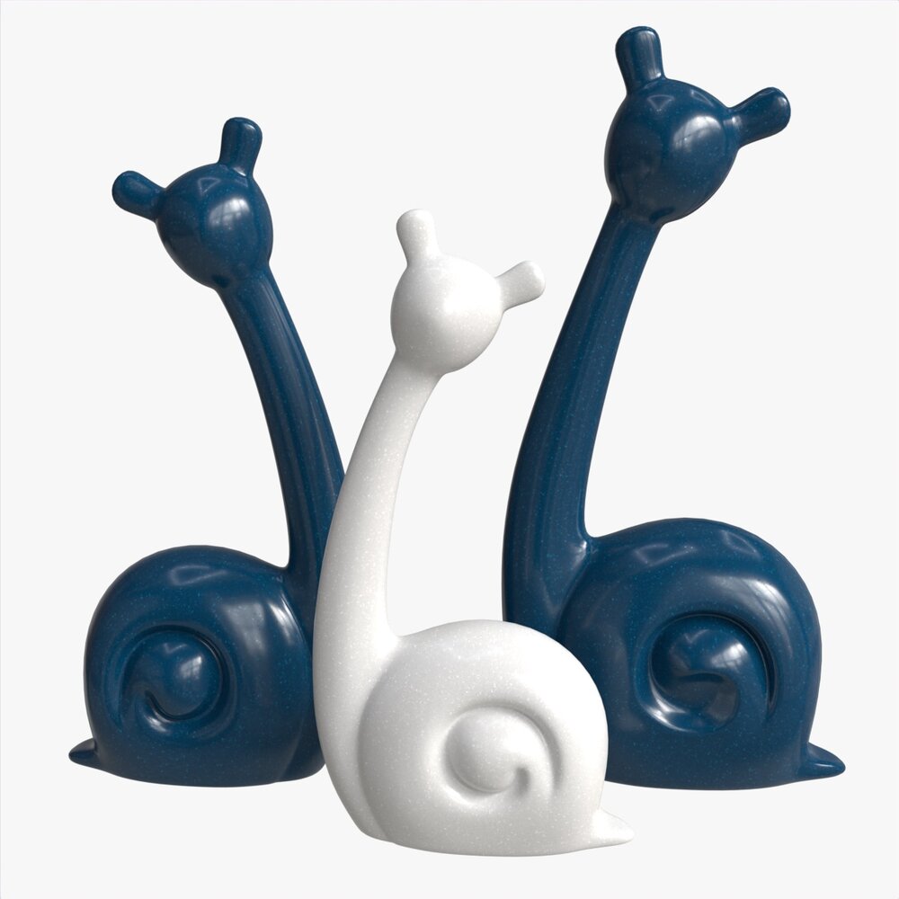 Abstract Animal Snail Ceramic Figurine Set 3D модель
