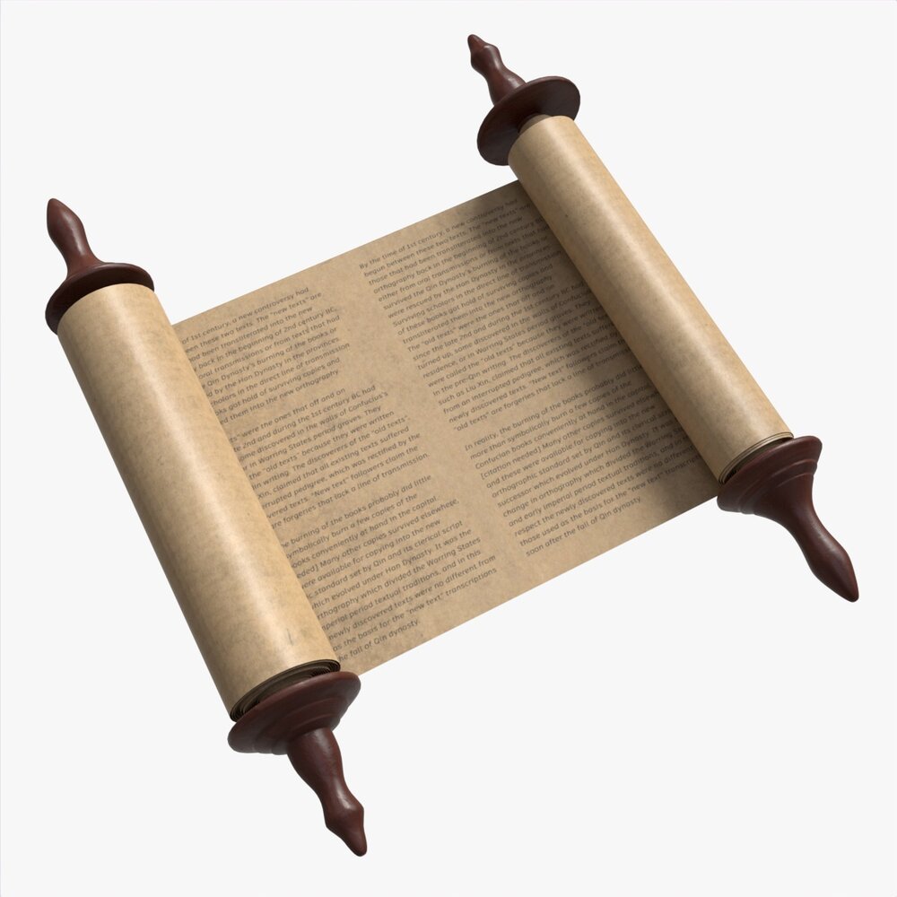 Ancient Scroll With Wooden Rods Old Text 01 3D-Modell
