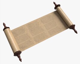 Ancient Scroll With Wooden Rods Old Text 02 3D model