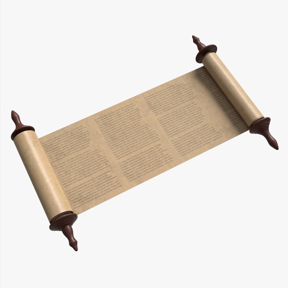 Ancient Scroll With Wooden Rods Old Text 02 3D 모델 
