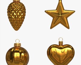 Christmas Tree Balls Set Gold Glossy 3D 모델 