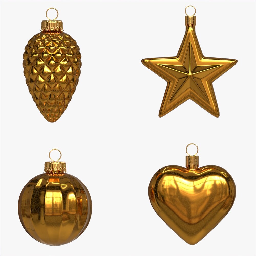 Christmas Tree Balls Set Gold Glossy Modelo 3d
