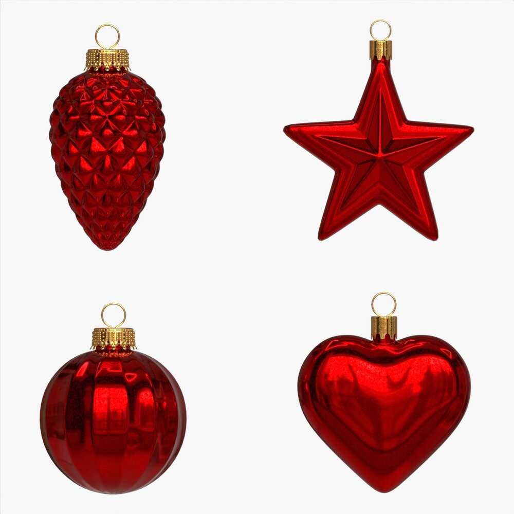 Christmas Tree Balls Set Red Glossy 3D model