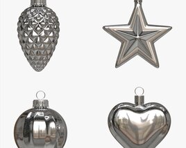 Christmas Tree Balls Set Silver Glossy Modèle 3D