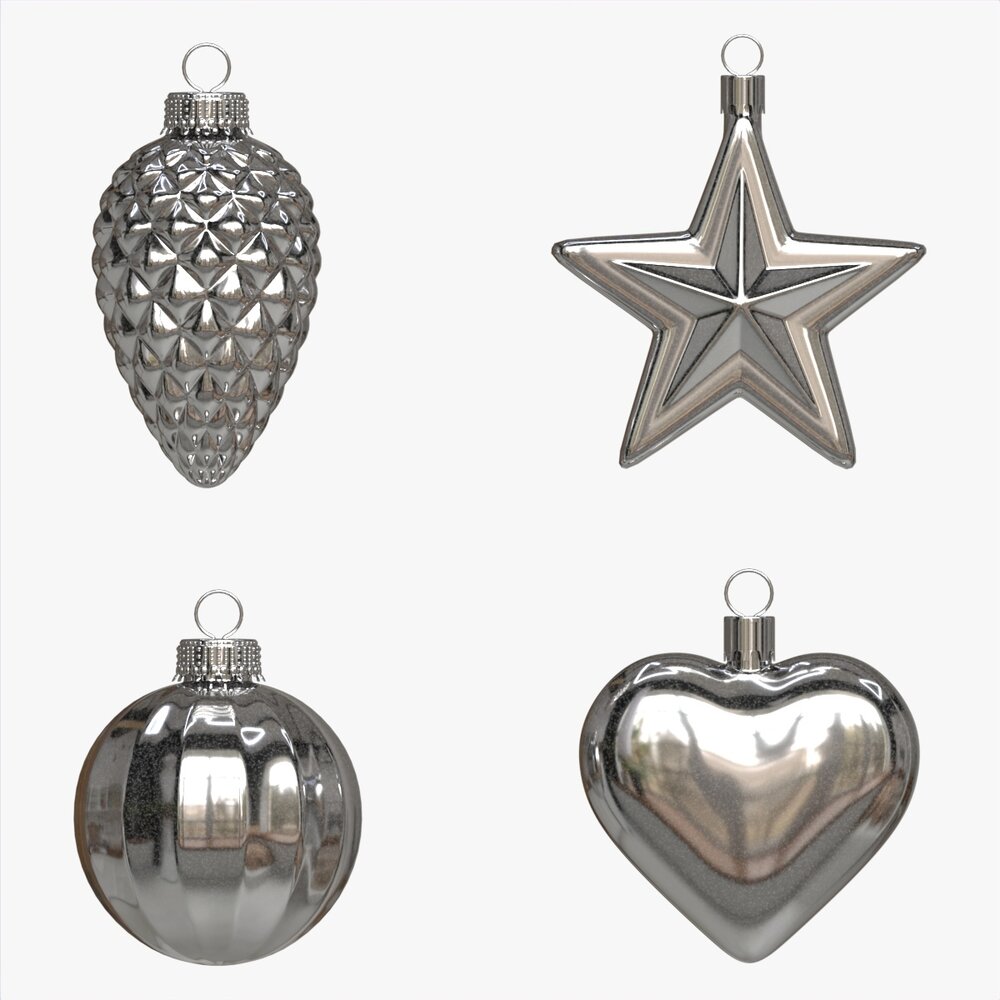 Christmas Tree Balls Set Silver Glossy 3D модель