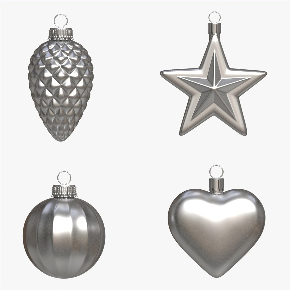 Christmas Tree Balls Set Silver Matte 3D模型