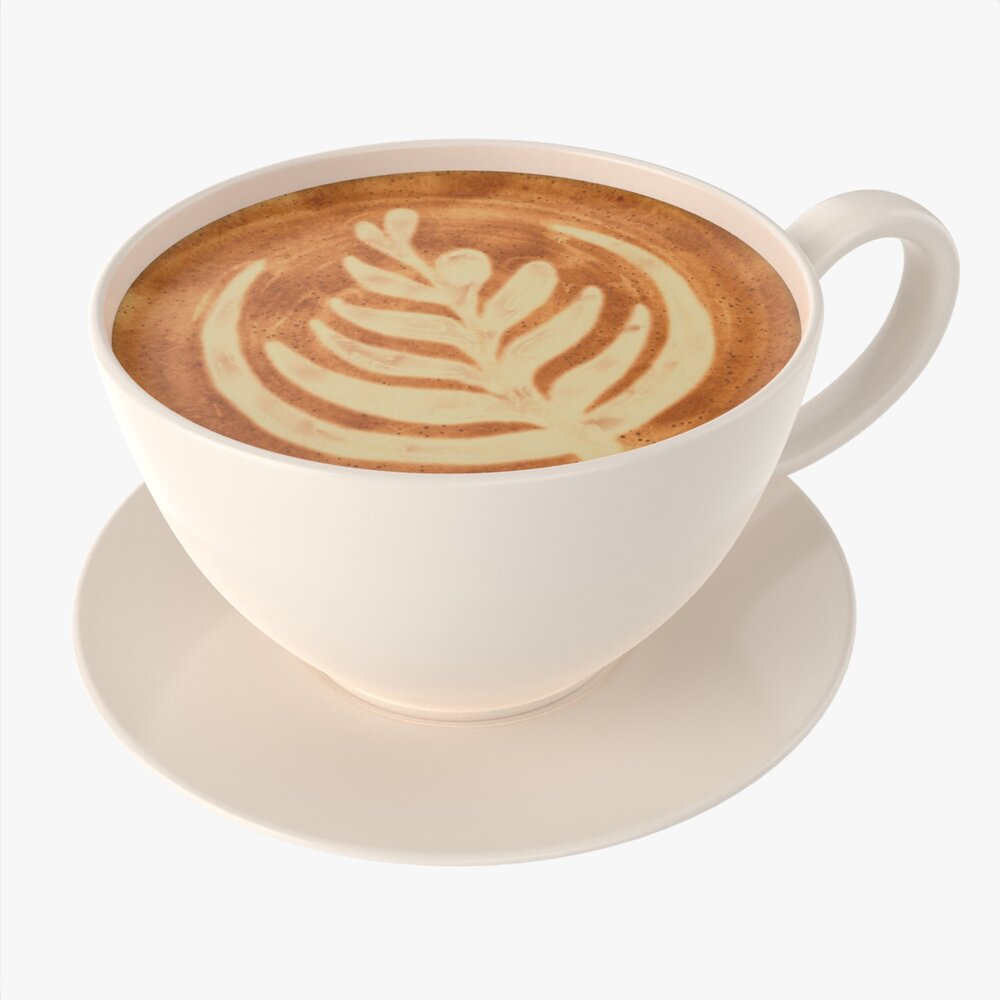 Coffee Latte In Mug With Saucer 01 3D model