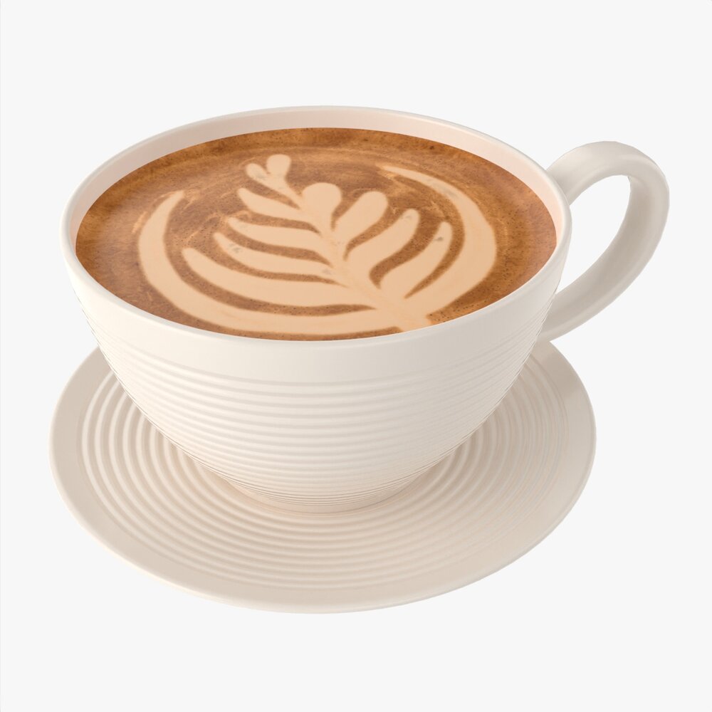 Coffee Latte In Mug With Saucer 02 3D模型