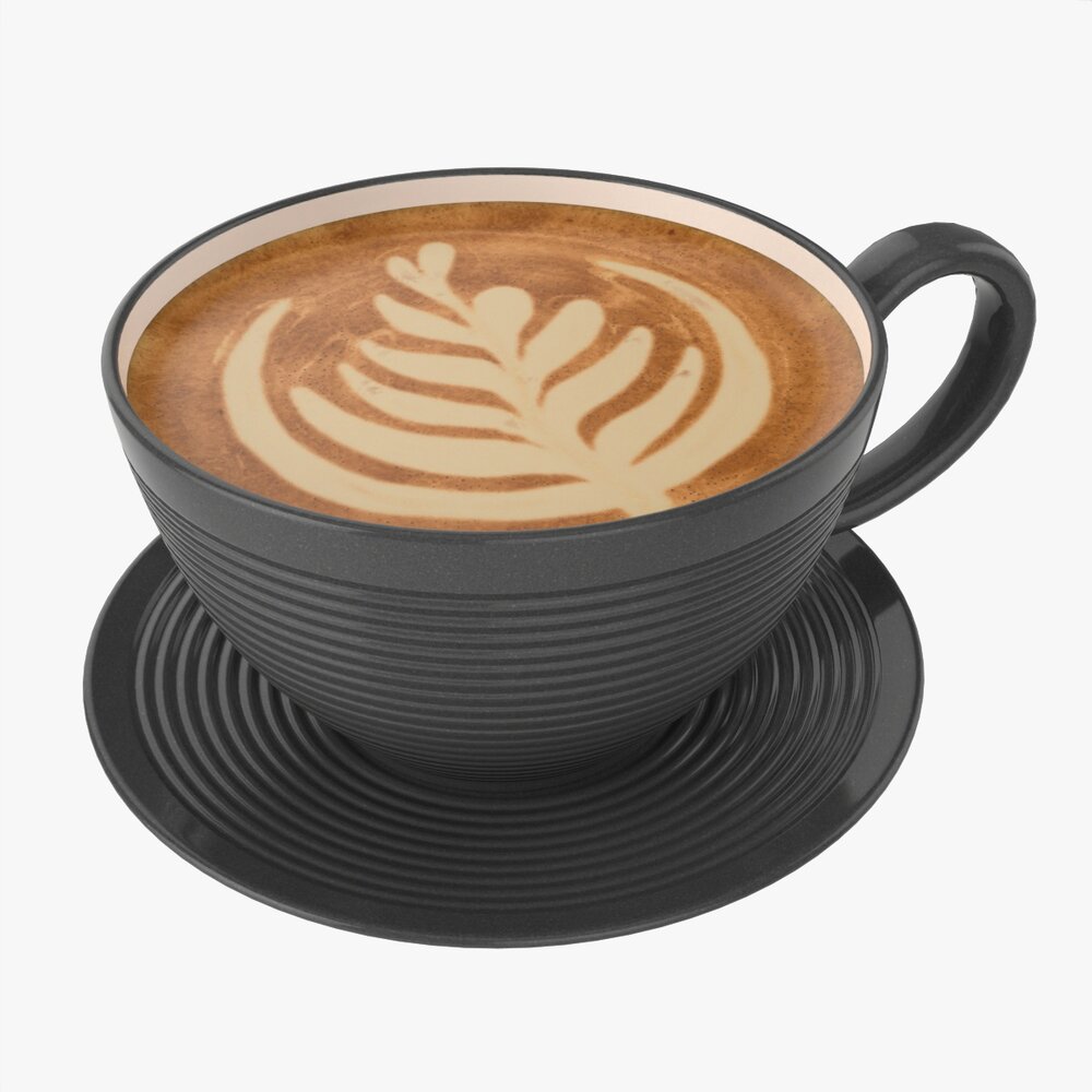 Coffee Latte In Mug With Saucer 03 Modèle 3D