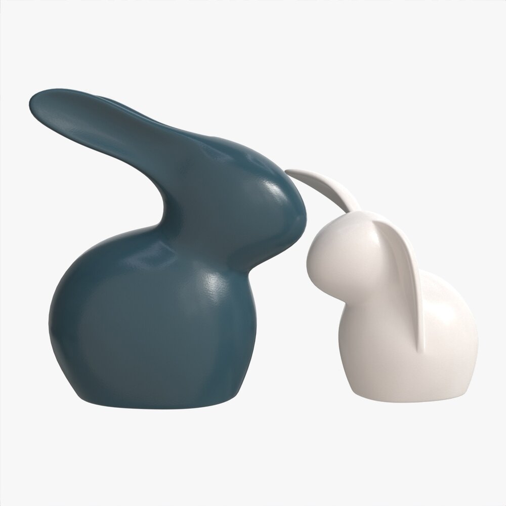 Decorative Ceramic Rabbits Set 3D 모델 