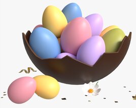 Easter Eggs In Chocolate Basket Composition 3D модель