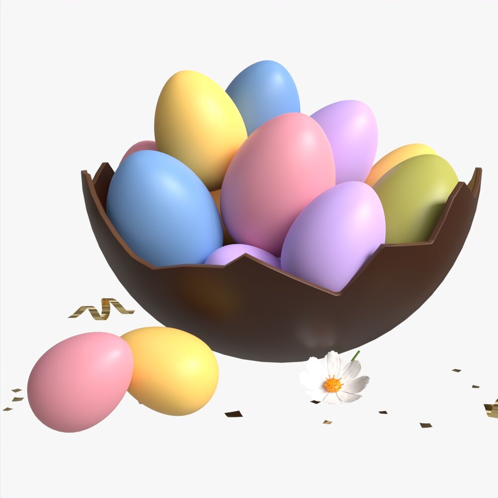 Easter Eggs In Chocolate Basket Composition 3D model