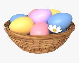 Easter Eggs In Wicker Basket Composition 3D model