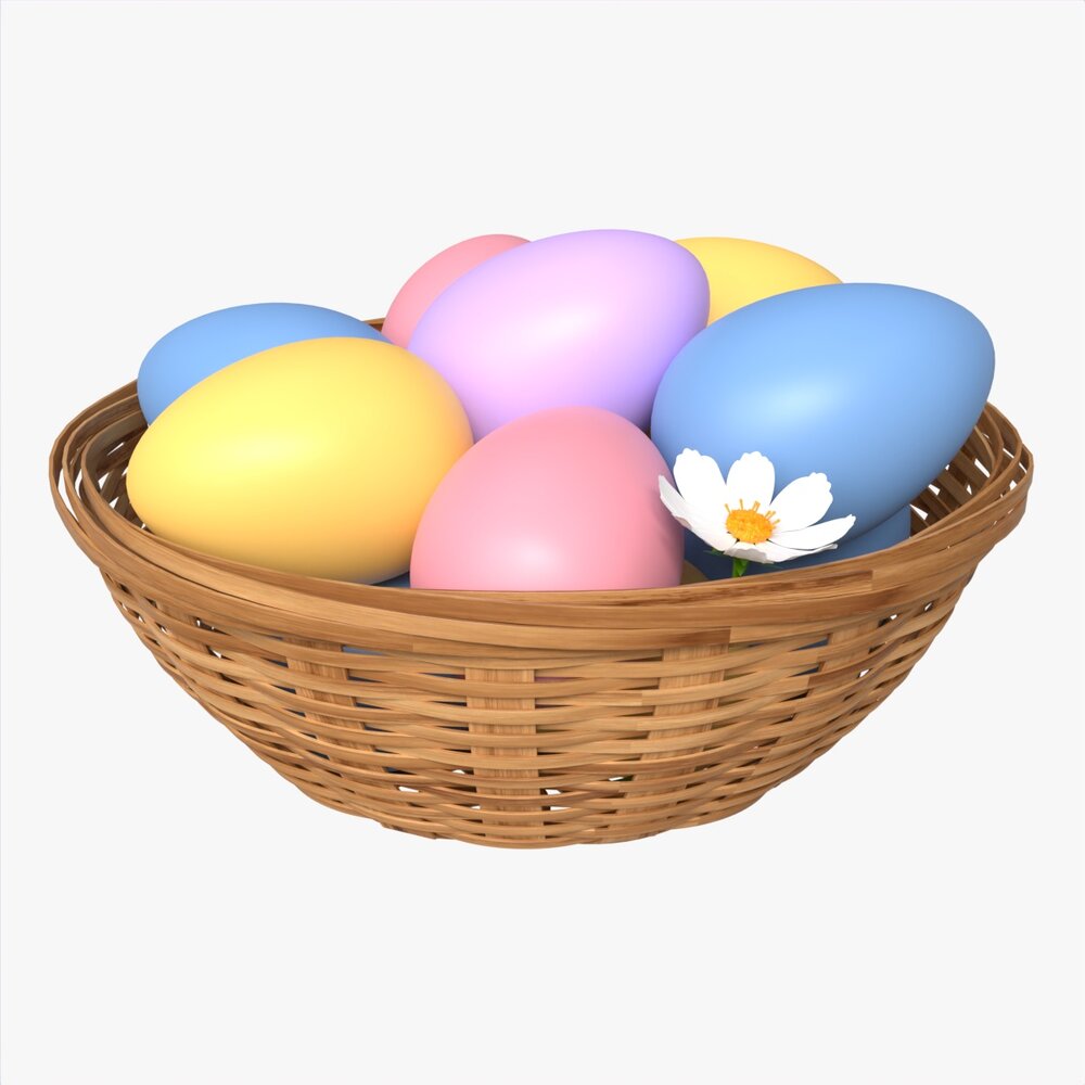 Easter Eggs In Wicker Basket Composition 3D模型