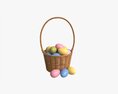 Easter Eggs In Wicker Basket With Handle 3d model