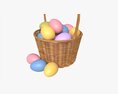 Easter Eggs In Wicker Basket With Handle Modelo 3d