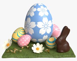 Easter Eggs Rabbit Flowers Composition 3D model