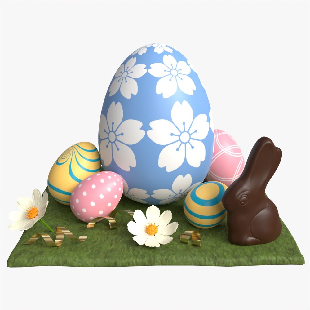 Easter Eggs Rabbit Flowers Composition Modelo 3D