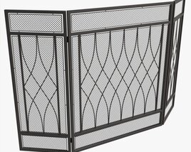 Folding Fireplace Screen 3-Panel Metal Mesh 3D 모델 
