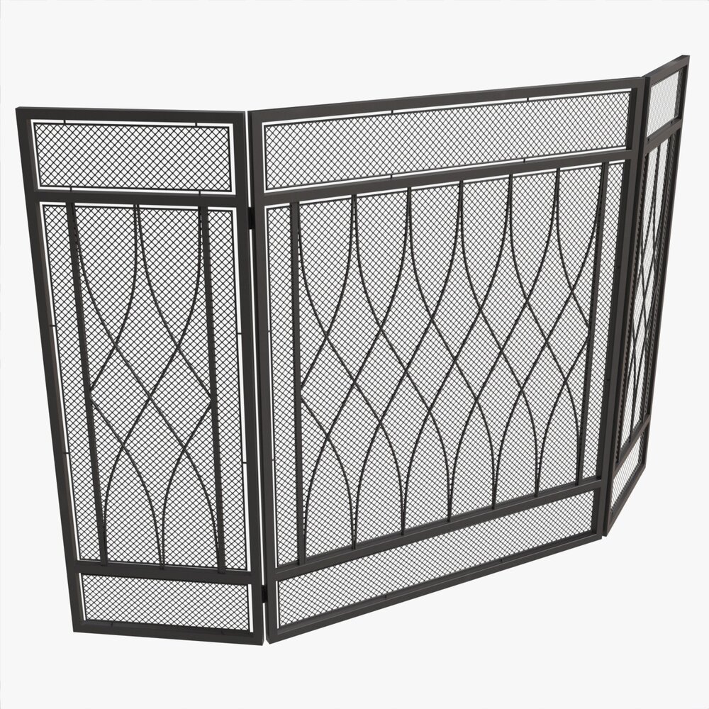 Folding Fireplace Screen 3-Panel Metal Mesh 3D модель