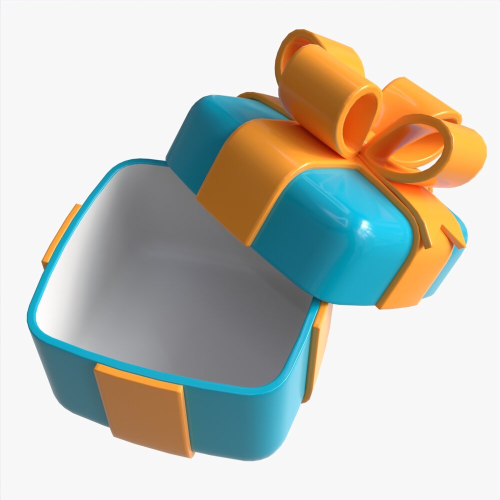 Gift Box With Ribbon Stylized Open 3D model