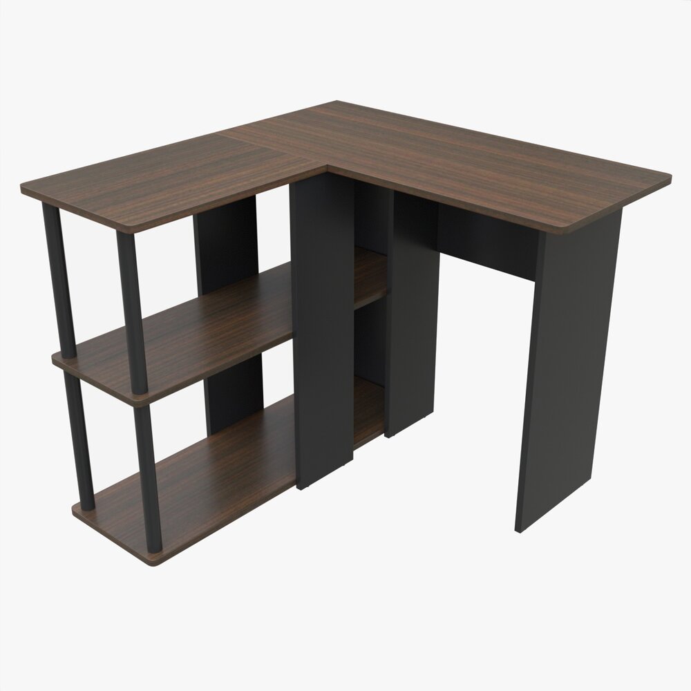 L-shape Desk With Bookshelf 3D模型