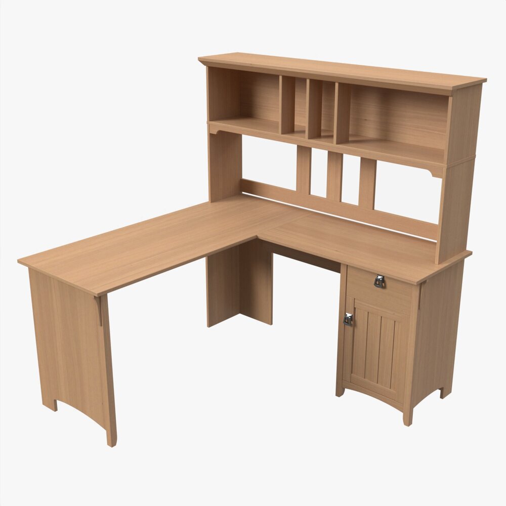 L-shape Desk With Shelf 3D模型