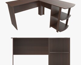 L-shape Desk With Side Bookshelves 3D模型
