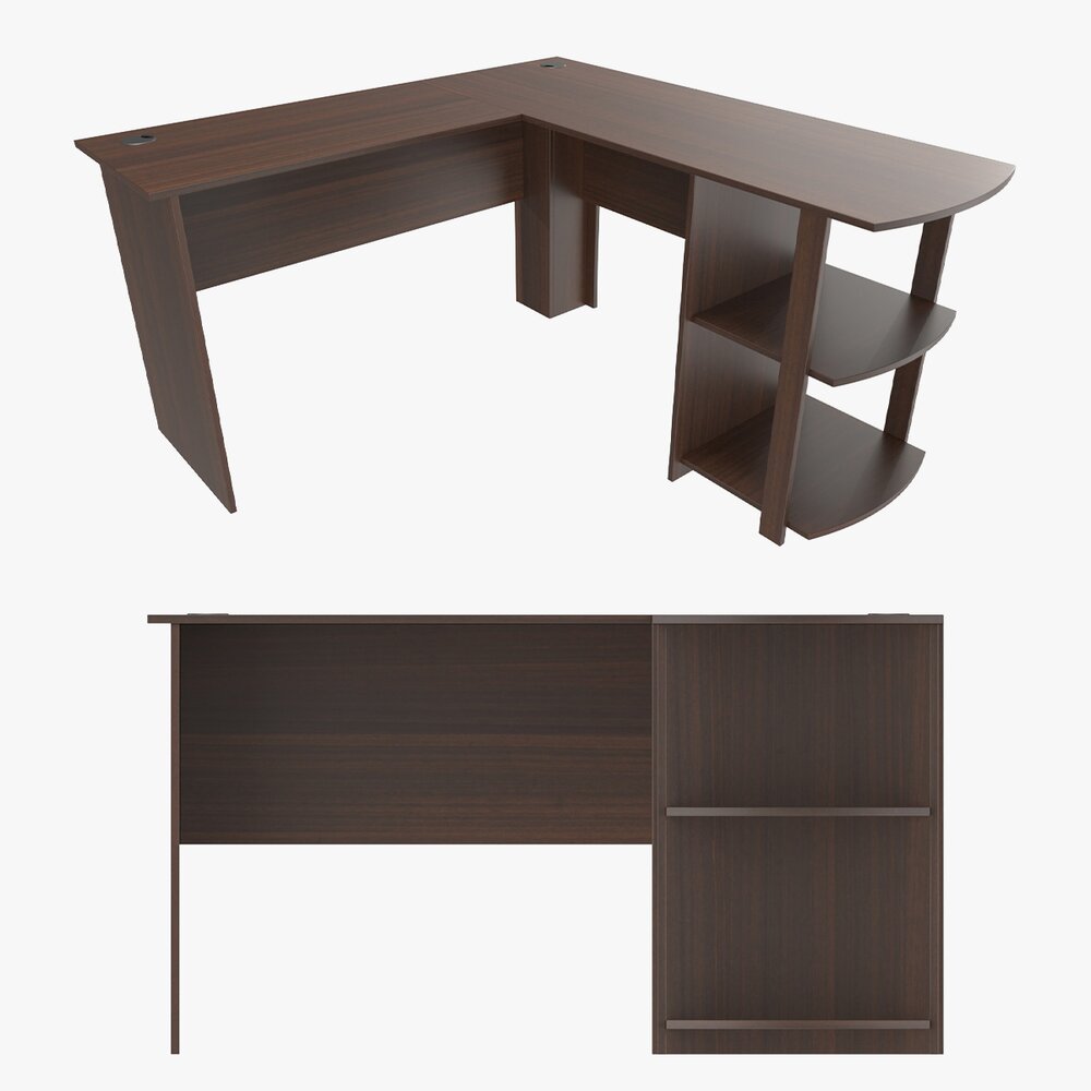L-shape Desk With Side Bookshelves 3Dモデル