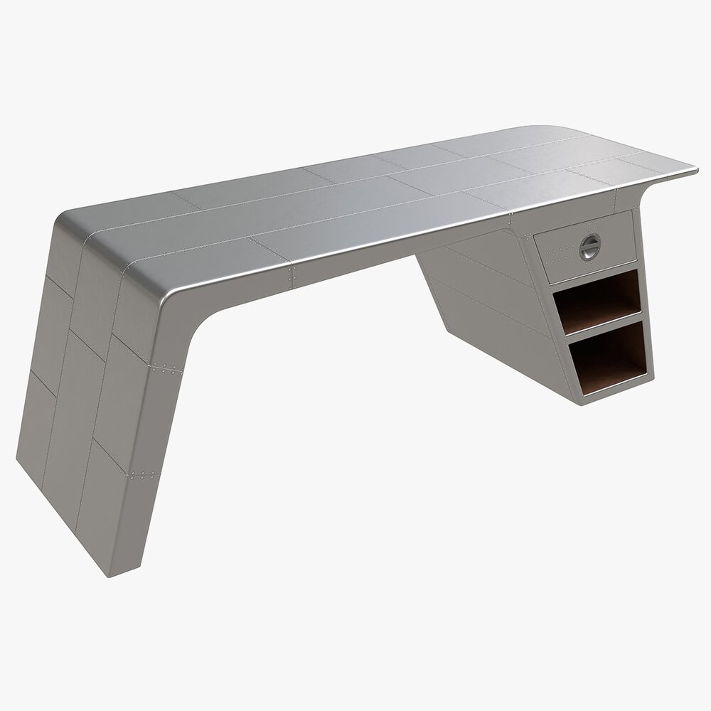 Metal Desk With Drawer 01 Modello 3D