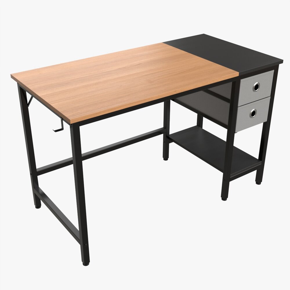 Office Desk With Drawers And Shelf 3D model