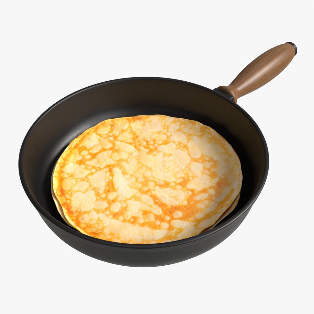 Pancakes On Frying Pan 3d model