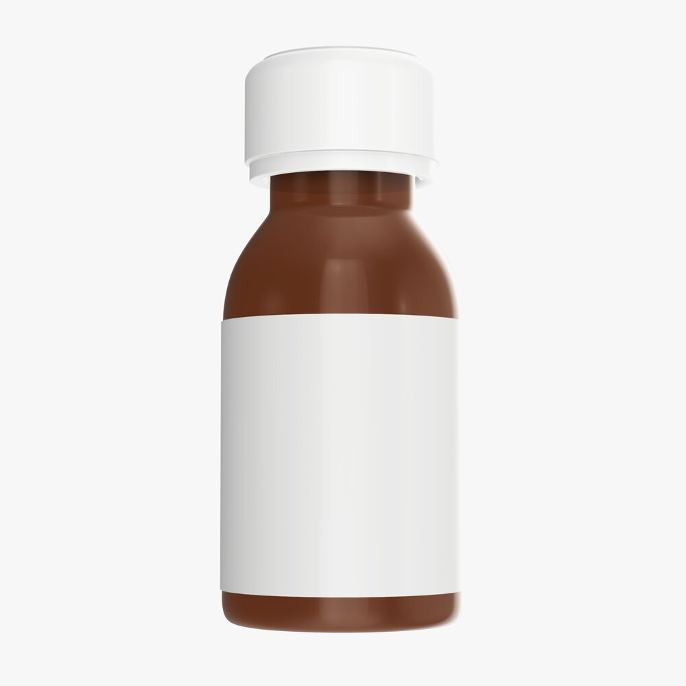 Medicine Small Glass Bottle With Label Mockup 3D model